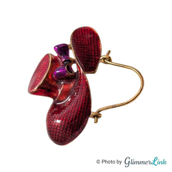 Vintage Red & Purple Enamel Hat Eyeglass Holder Brooch - Gold Tone - Picture 3 of 7